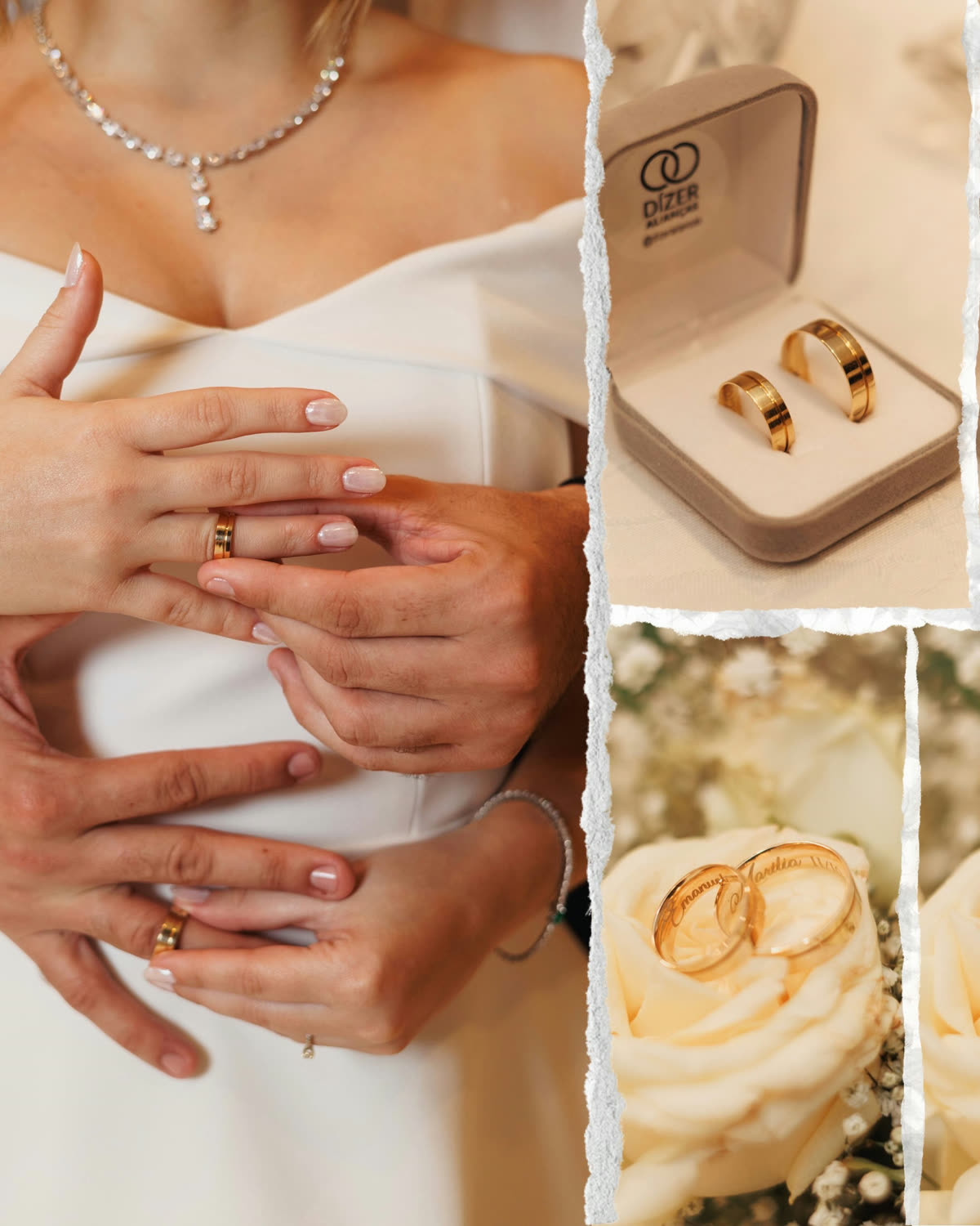 Alianças Dízer em ouro 18K, gravadas com o nome do casal